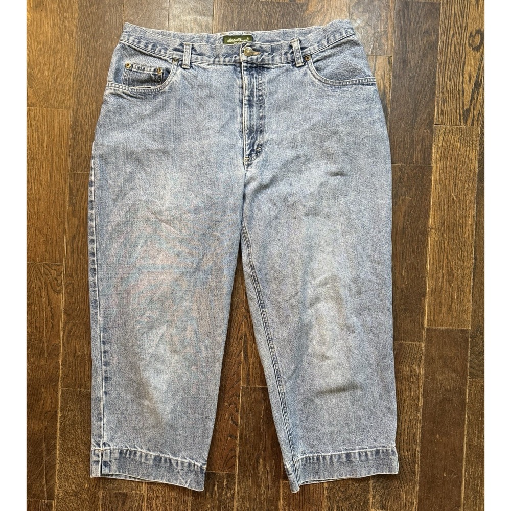 Vintage Eddie Bauer Wide Leg Cropped Jeans Womens 14P Petite Light‎ Wash Denim
